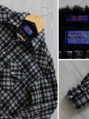 Pendleton High Grade Western Wear Women's Gray Plaid Pearl Snap Shirt Size Large